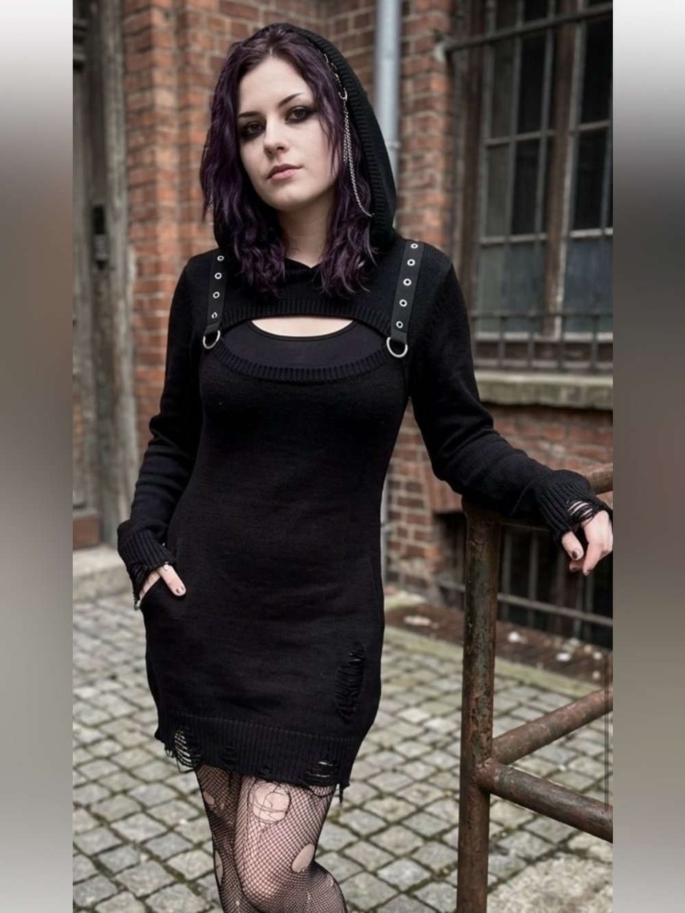 Killstar Black Gothic Hooded Sweater with Ring & Grommet Accents